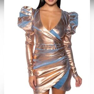 Denim dress with Bronze metallic detail